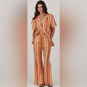 Charlie Holiday Lola Flare Leg Beach Pant in Orange Beach Stripe Size Sm (4) NWT